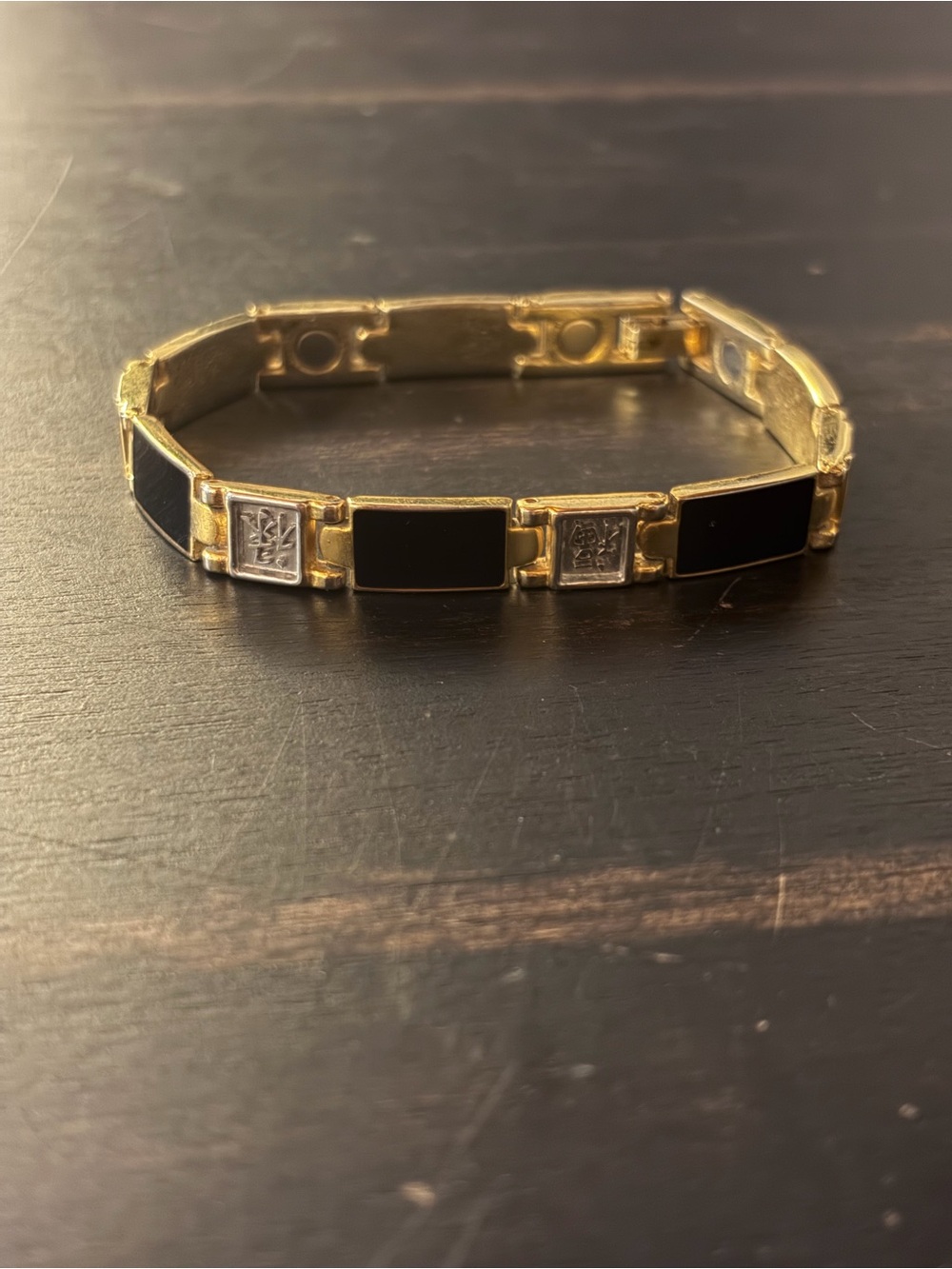Black and Gold Magnetic Bracelet with Chinese Characters